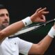 Novak Djokovic celebrates victory over Lorenzo Musetti (not pictured) on day twelve of the 2024 Wimbledon Championships at the All England Lawn Tennis and Croquet Club, London. Picture date: Friday July 12, 2024.