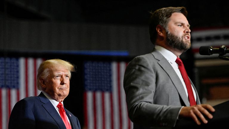 Trump listens on in 2022 as JD Vance speaks at a rally in Youngstown, Ohio. Pic: Reuters