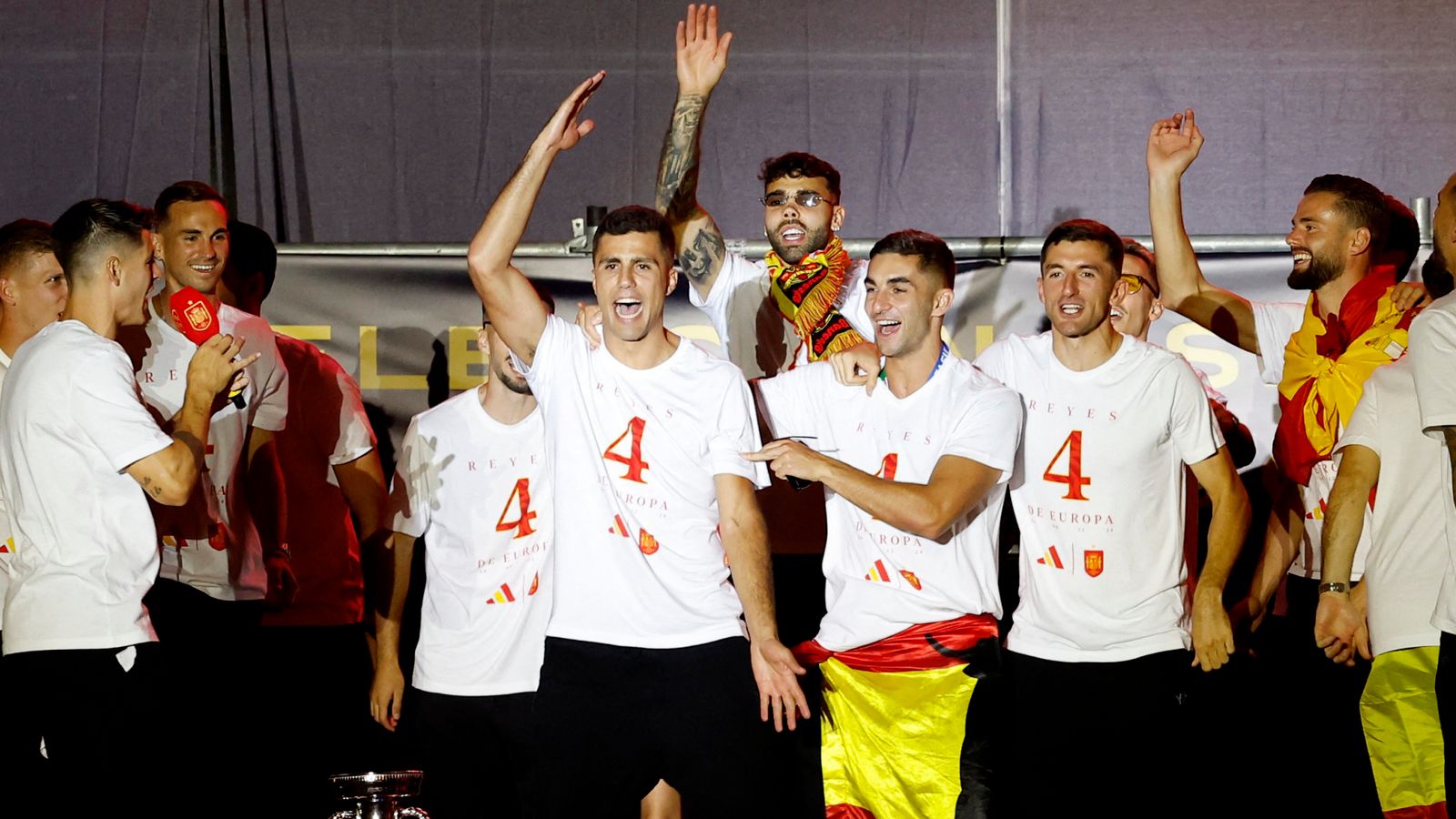 Rodri (middle) made the remarks as the team greeted fans in Madrid. Pic: Reuters