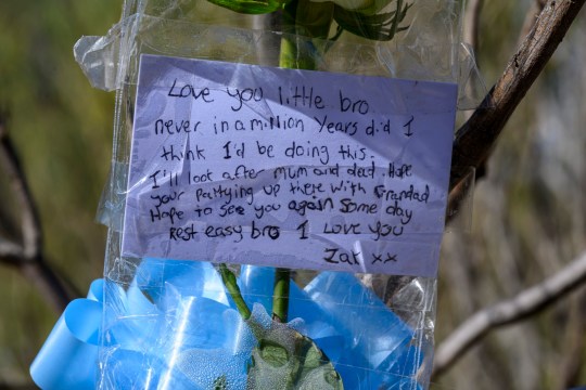 Flowers to Jay Slater left by his Mum