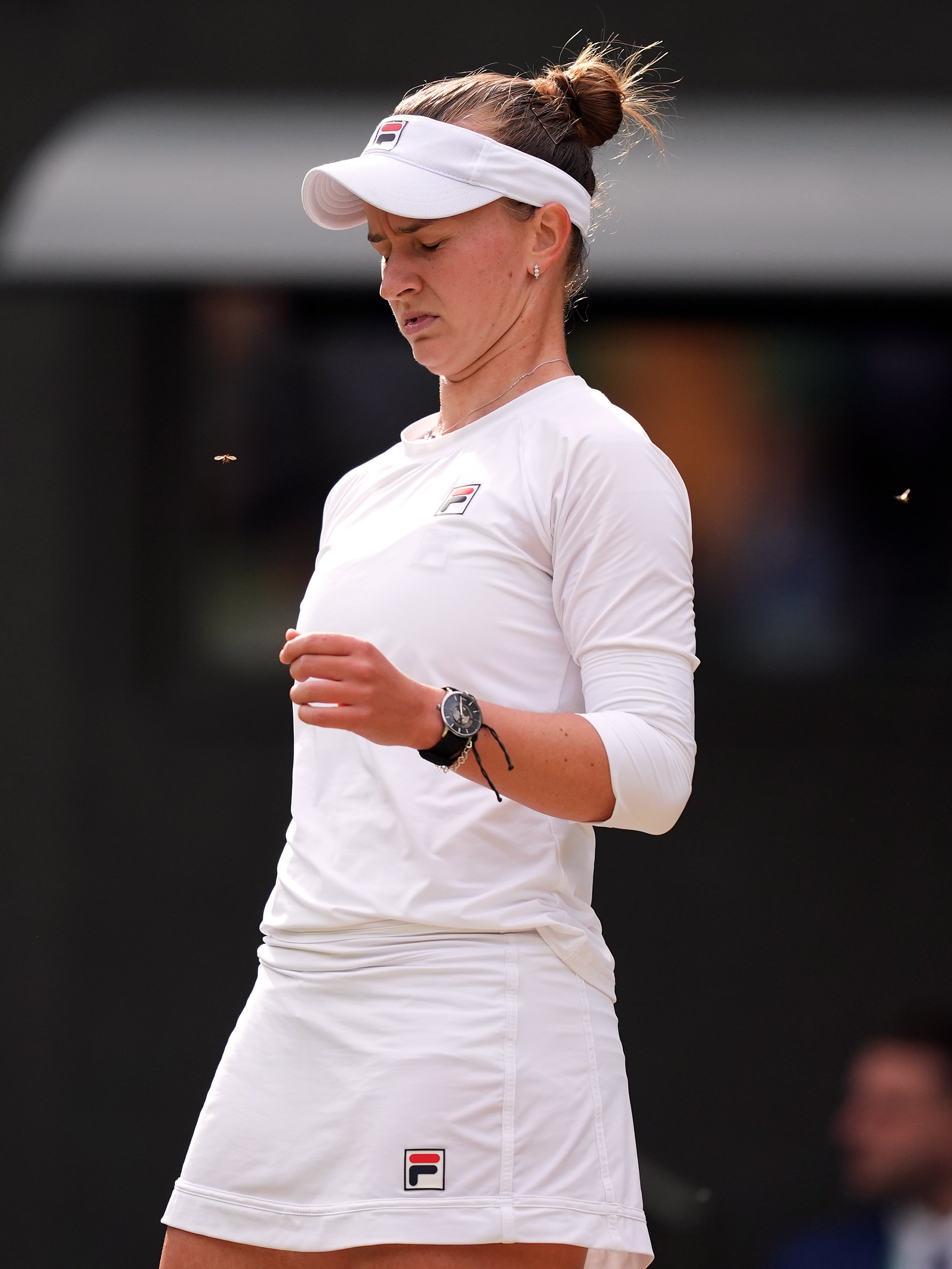 A flying ant tries to throw Barbora Krejcikova off her game during Wimbledon