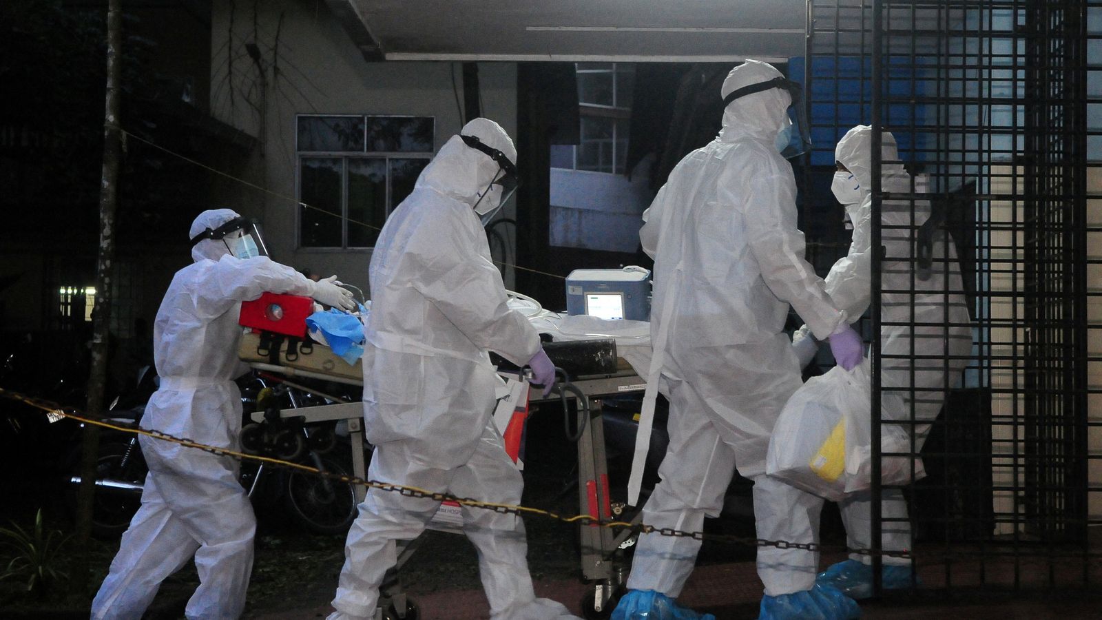 A Nipah patient is taken to an ICU of Nipah isolation ward in Kerala, India, on 20 July. Pic: Reuters