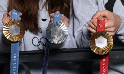 Olympic and Paralympic medals are shown during the unveiling of the Paris 2024 Olympic and Paralympic Games Medals