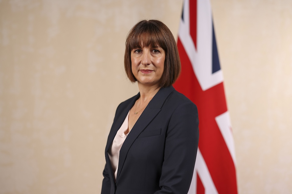 Rachel Reeves in front of the Union Jack.