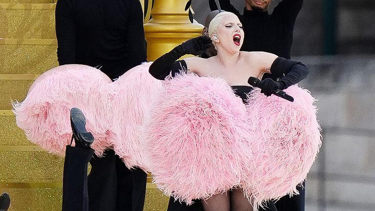 Lady Gaga rehearsing along the Seine ahead of the opening ceremony.
Pic PA
