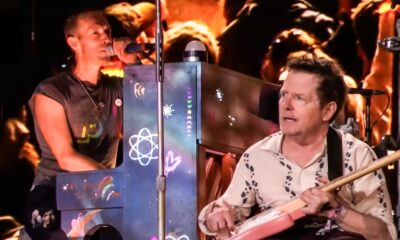 Michael J. Fox makes surprise guitar performance with Coldplay at the Glastonbury Festival