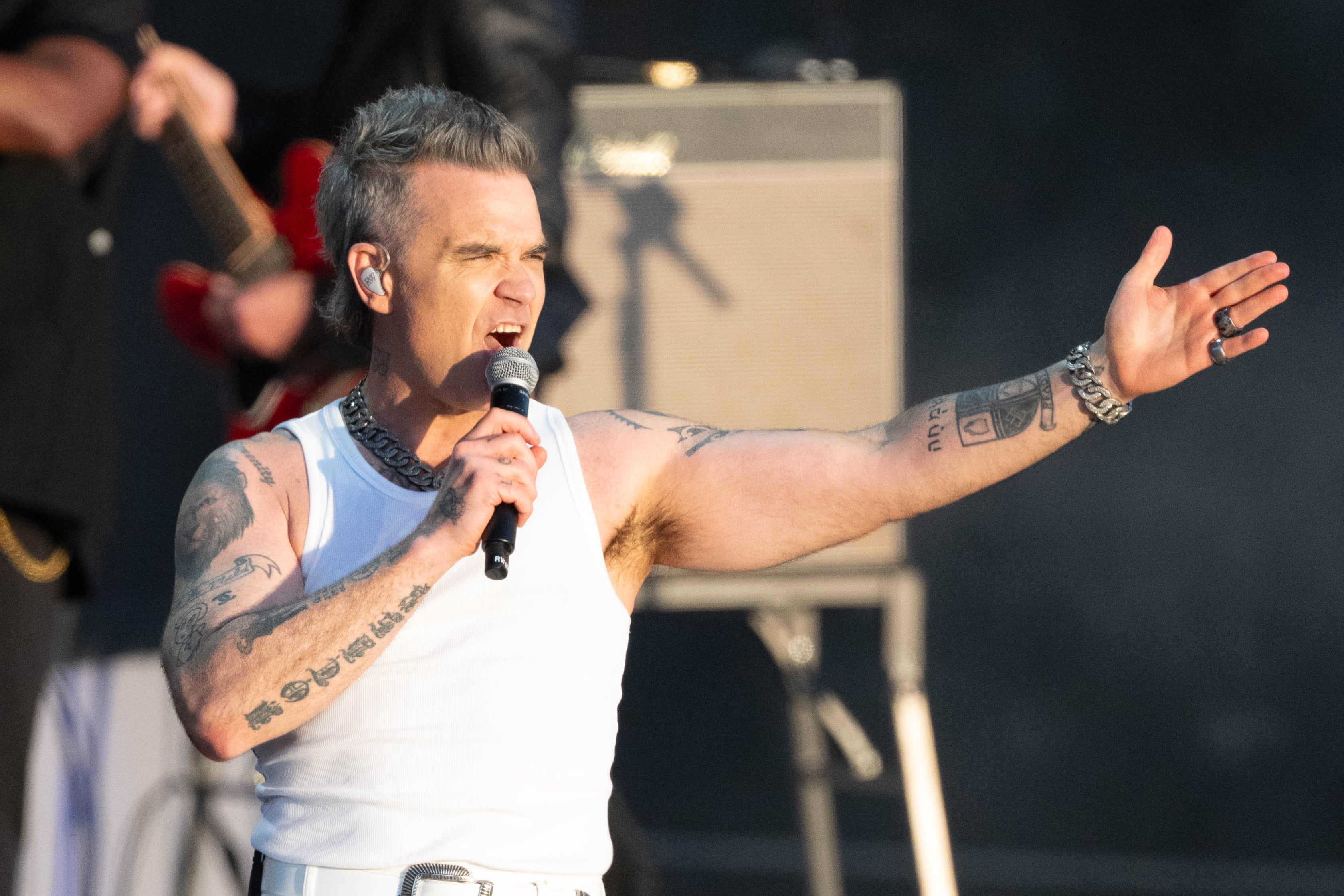 Robbie Williams performs on stage at BST Hyde Park