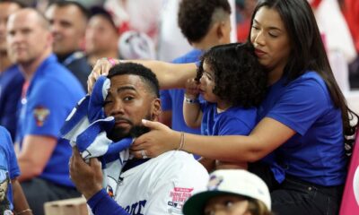 Teoscar Hernandez and wife Jennifer during the Home Run Derby.