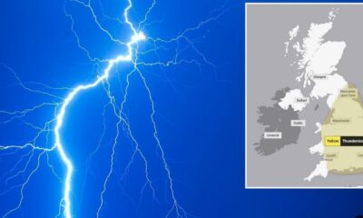 Huge yellow thunderstorm warning covers 90% of England as 'torrential downpours' expected