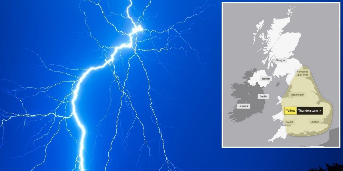 Huge yellow thunderstorm warning covers 90% of England as 'torrential downpours' expected