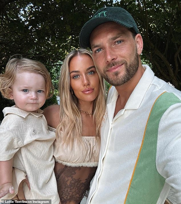 She recently revealed that she was expecting her second child with her fiancé Lewis Burton last month, after they welcomed son Lucky in August 2022 (pictured together)