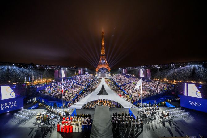 The ceremony speeches were held in front of the Eiffel Tower following the Parade of Nations.