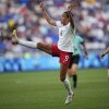 The U.S.'s Mallory Swanson fights for the ball during the women's semifinal soccer match between the United States and Germany at the 2024 Summer Olympics on Tuesday at Lyon Stadium in Decines, France.