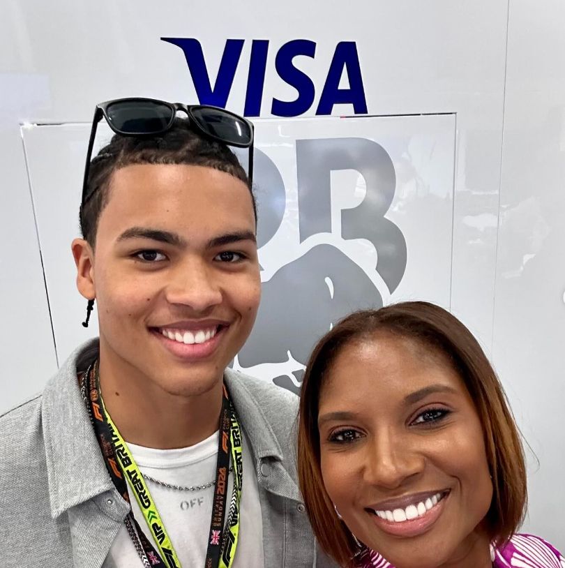 Denise Lewis and son at Silverstone