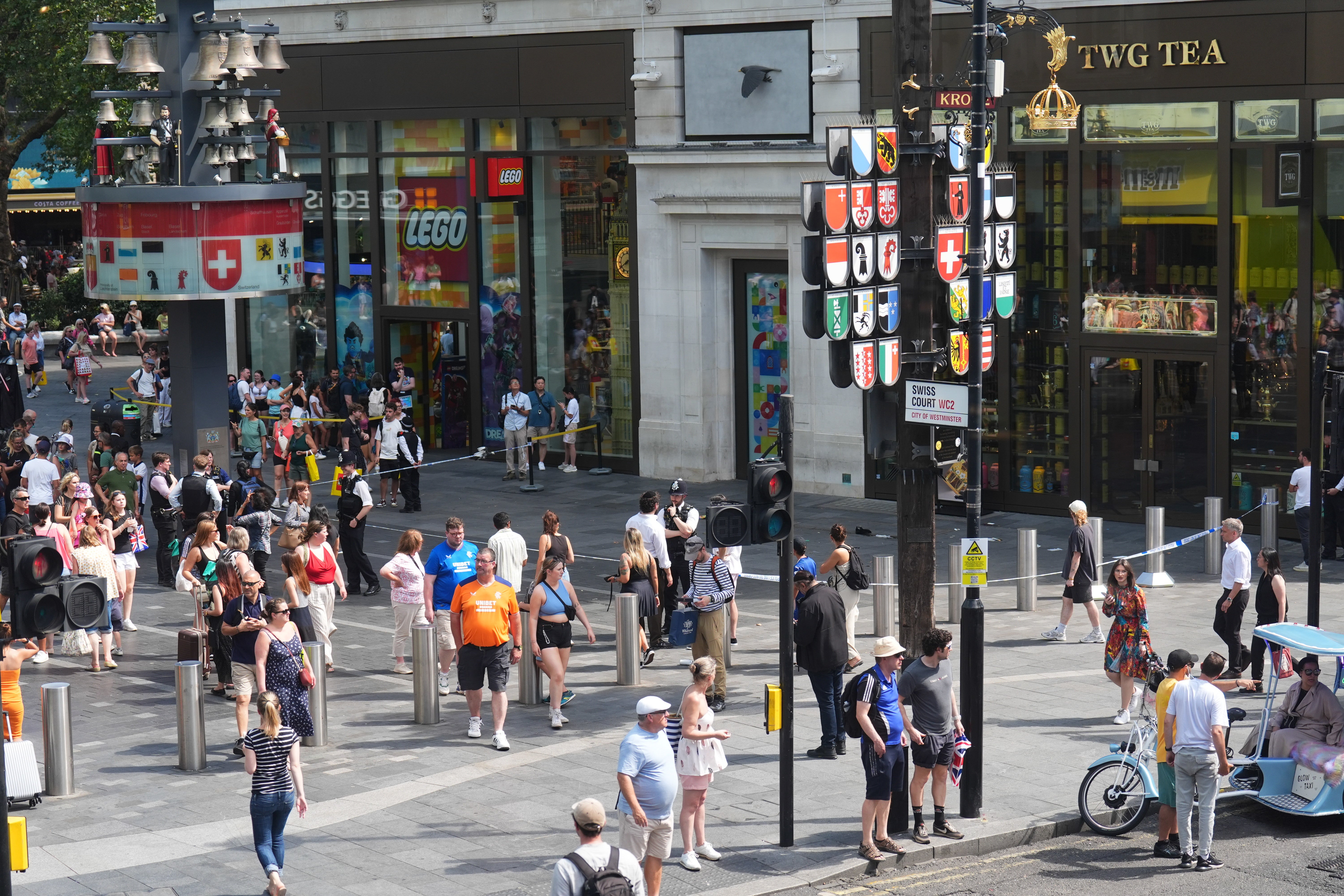 The scene in Leicester Square after an 11-year-old girl was stabbed