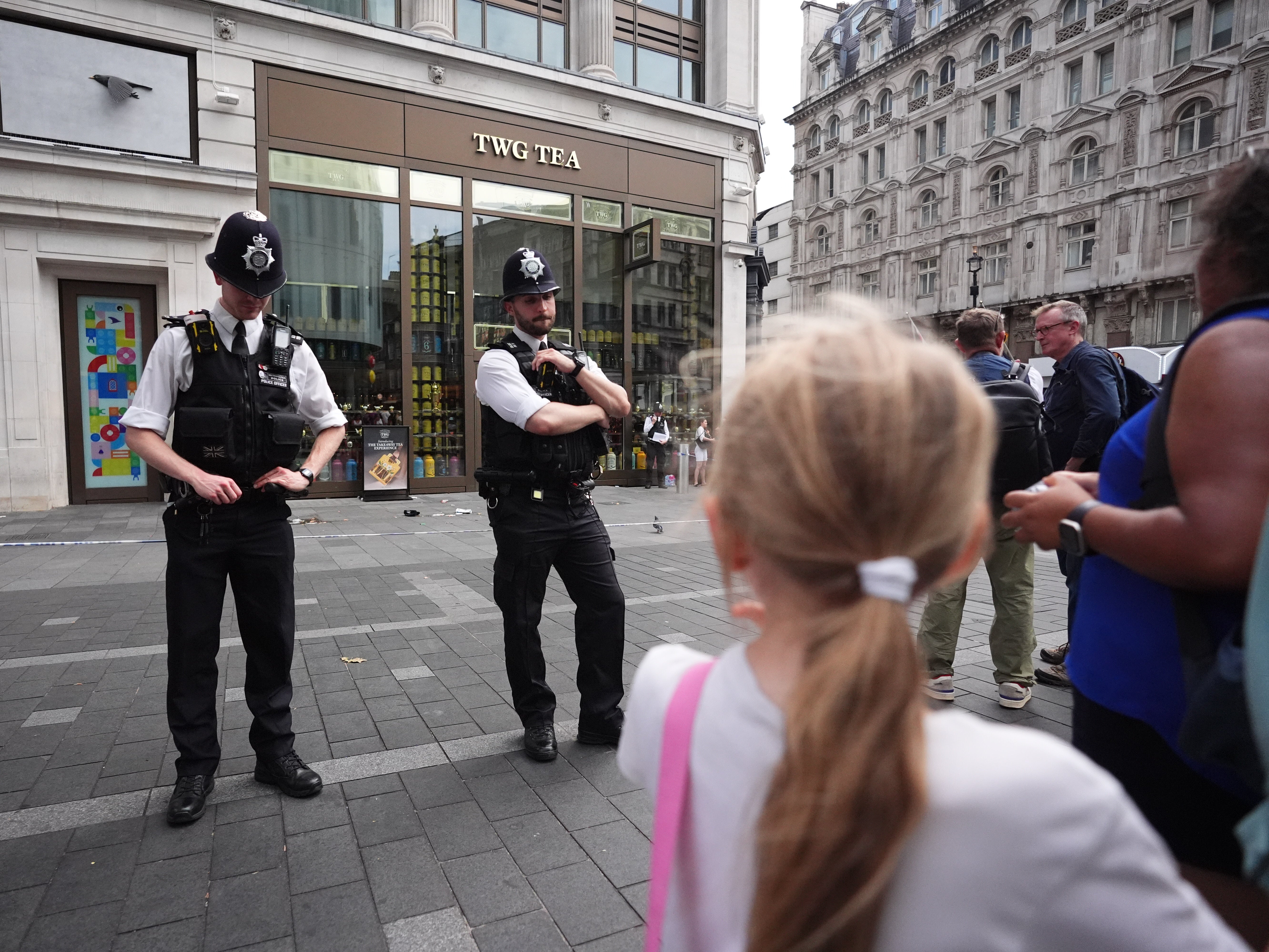 Police rushed to Leicester Square on Monday morning following reports of an incident near the TWG Tea shop, which is beside the Lego store and in front of the M&Ms store