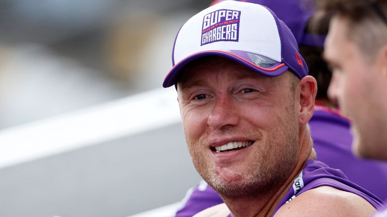 Northern Superchargers' head coach Andrew Flintoff watches The Hundred women's match at Headingly, Leeds. Picture date: Tuesday July 30, 2024.

