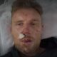 Flintoff shows the extent of his injuries shortly after the crash. Pic: BBC