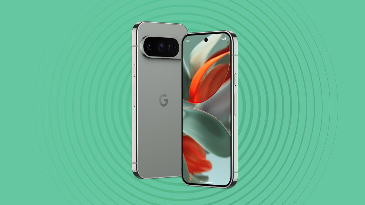 Google Pixel 9 Pro on mint green background