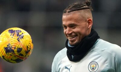 Manchester City's Kalvin Phillips warming up ahead of the Premier League match at St. James' Park, Newcastle upon Tyne. Picture date: Saturday January 13, 2024.