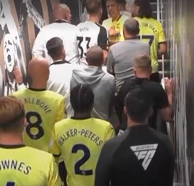 Tempers then flared once again in the tunnel at half-time as Dan Burn and Jan Bednarek locked horns