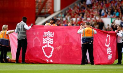 Nottingham Forest's Danilo receives medical attention behind a protective screen. Pic: Action Images via Reuters