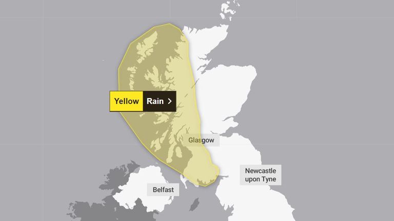 Yellow weather warning for rain issued by Met Office. Uploaded 21 August 2024. Pic: Met Office