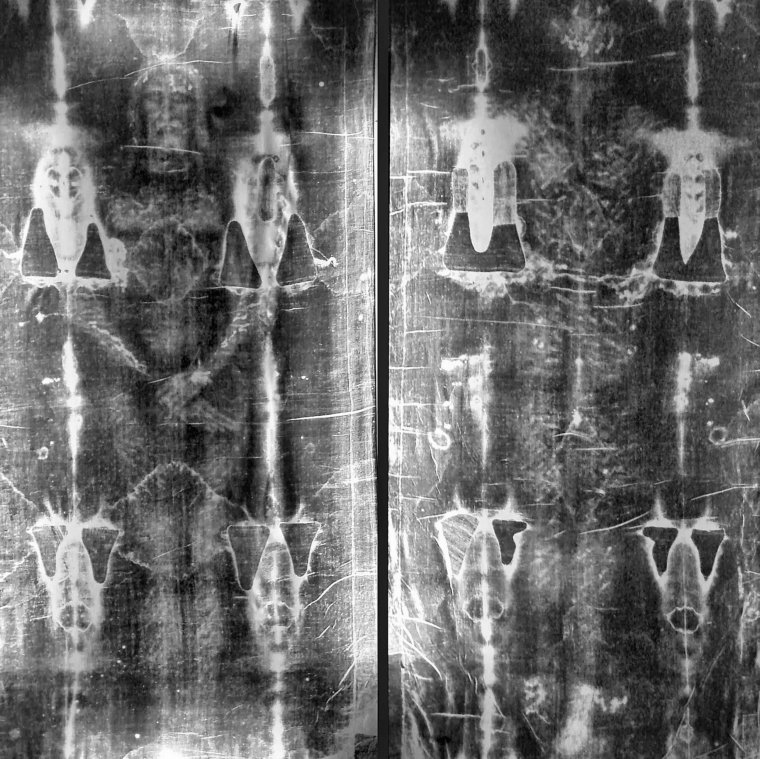 The Shroud of Turin or Turin Shroud is a length of linen cloth bearing the image of a man who appears to have suffered physical trauma in a manner consistent with crucifixion. There is no consensus yet on exactly how the image was created, and it is believed by some to be the burial shroud of Jesus of Nazareth, despite radiocarbon dating placing its origins in the Medieval period. (Photo by: Photo12/Universal Images Group via Getty Images)