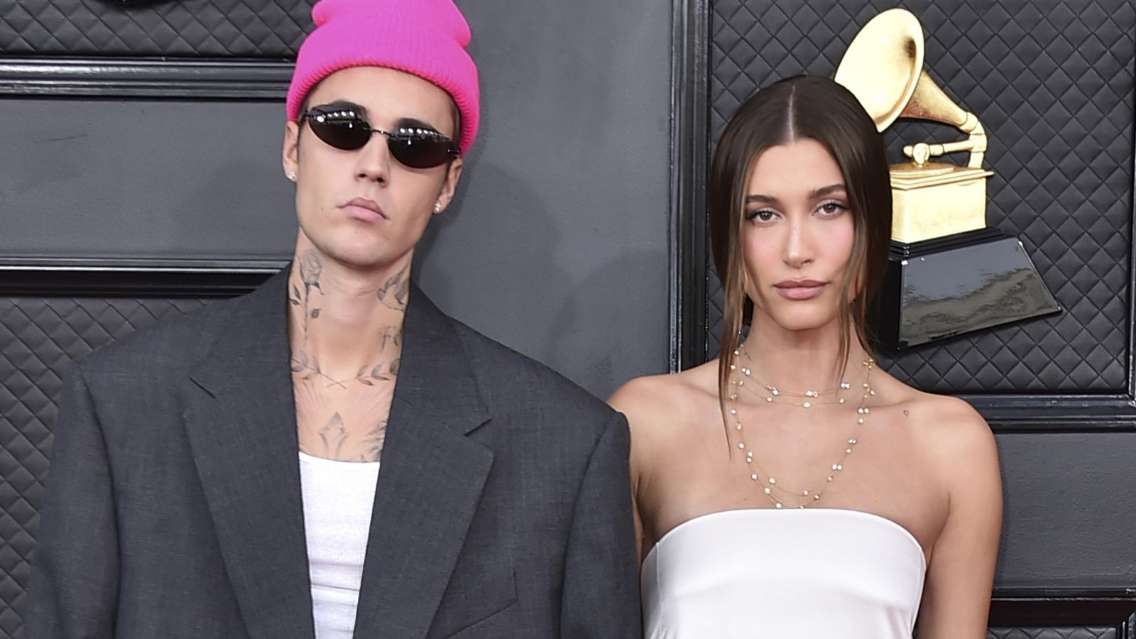 Justin and Hailey Bieber at the 64th Annual Grammy Awards in 2022. Pic: Jordan Strauss/Invision/AP