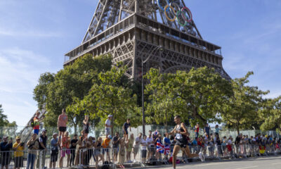 Emile Cairess of Team Great Britain competes during the Men's Marathon on day fifteen of the Olympic Games Paris 2024