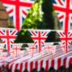 Union Jack flag triangular bunting hanging in a street