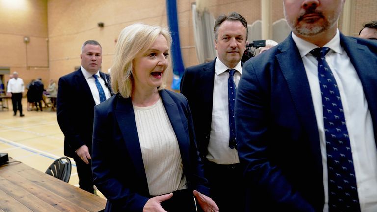 Liz Truss after losing her Norfolk South West seat to the Labour Party.
Pic:PA