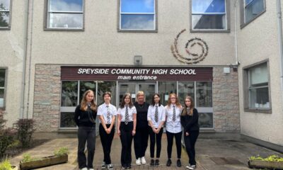 Speyside High School pupils celebrate exam success with HT Patricia Goodbrand