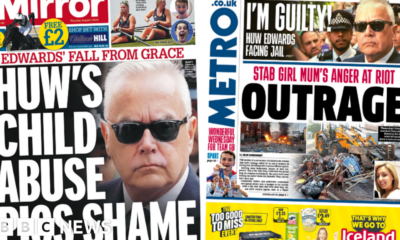 Newspaper headlines: Huw Edwards' 'fall from grace' and 'riot outrage'