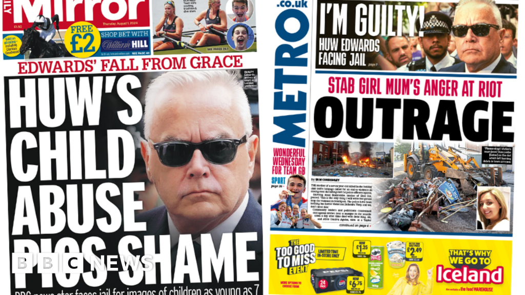 Newspaper headlines: Huw Edwards' 'fall from grace' and 'riot outrage'