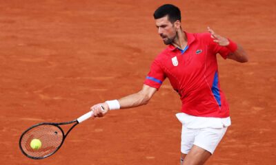 Novak Djokovic in action Thursday at the Paris Olympics.