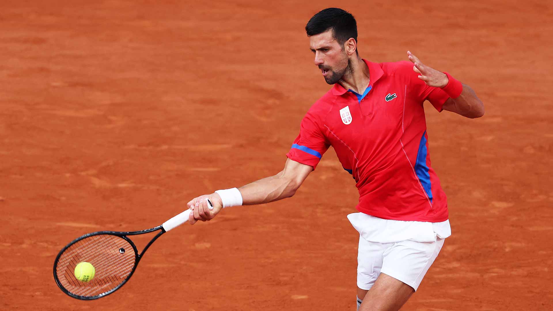 Novak Djokovic in action Thursday at the Paris Olympics.