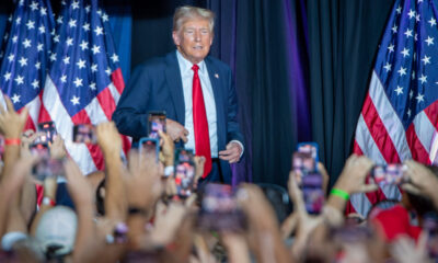 Donald Trump arrives for a rally in the New Holland Arena at the Pennsylvania Farm Show complex in Harrisburg Wednesday, July 31, 2024.