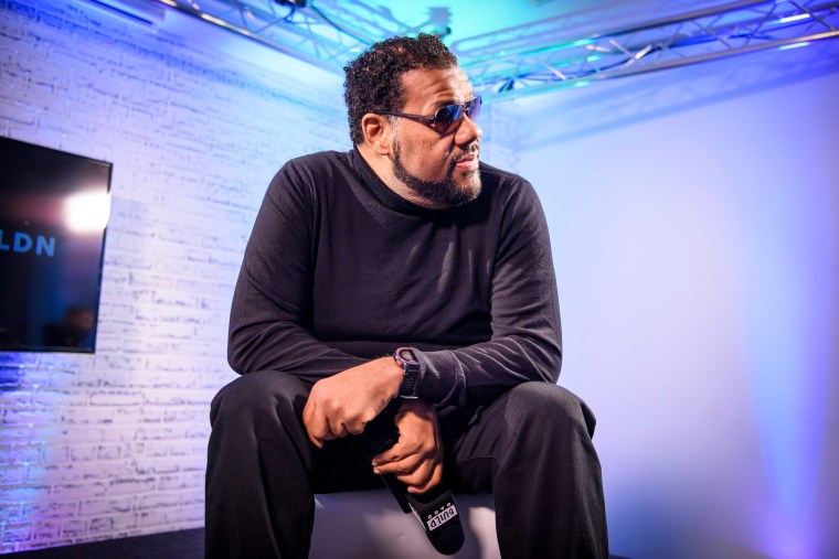 Fatman Scoop sitting down at a BUILD series speaking event.