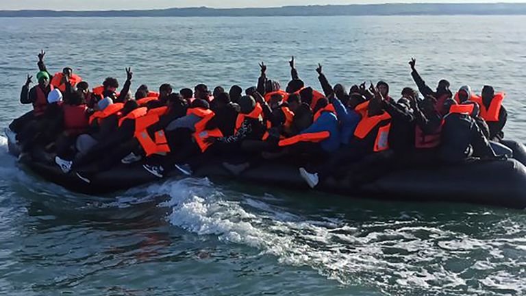 This photo provided by the Prefecture Maritime du Nord et de la Manche shows migrants continuing their journey to Britain off northern France coast, Tuesday, April 23, 2024. Five people, including a child, died while trying to cross the English Channel from France to the U.K., French authorities said Tuesday, just hours after the British government approved a migrant bill to deport some of those who entered the country illegally to Rwanda.(Prefecture Maritime du Nord et de la Manche via AP)


