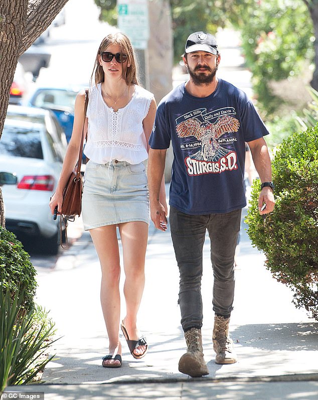 Shia LaBeouf and his current partner Mia Goth are seen in Hollywood on August 30, 2014 in Los Angeles. The pair separated in 2018 before getting back together in 2020