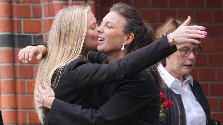 Sven Goran Eriksson's daughter Lina (right) greets guests. Pic: PA