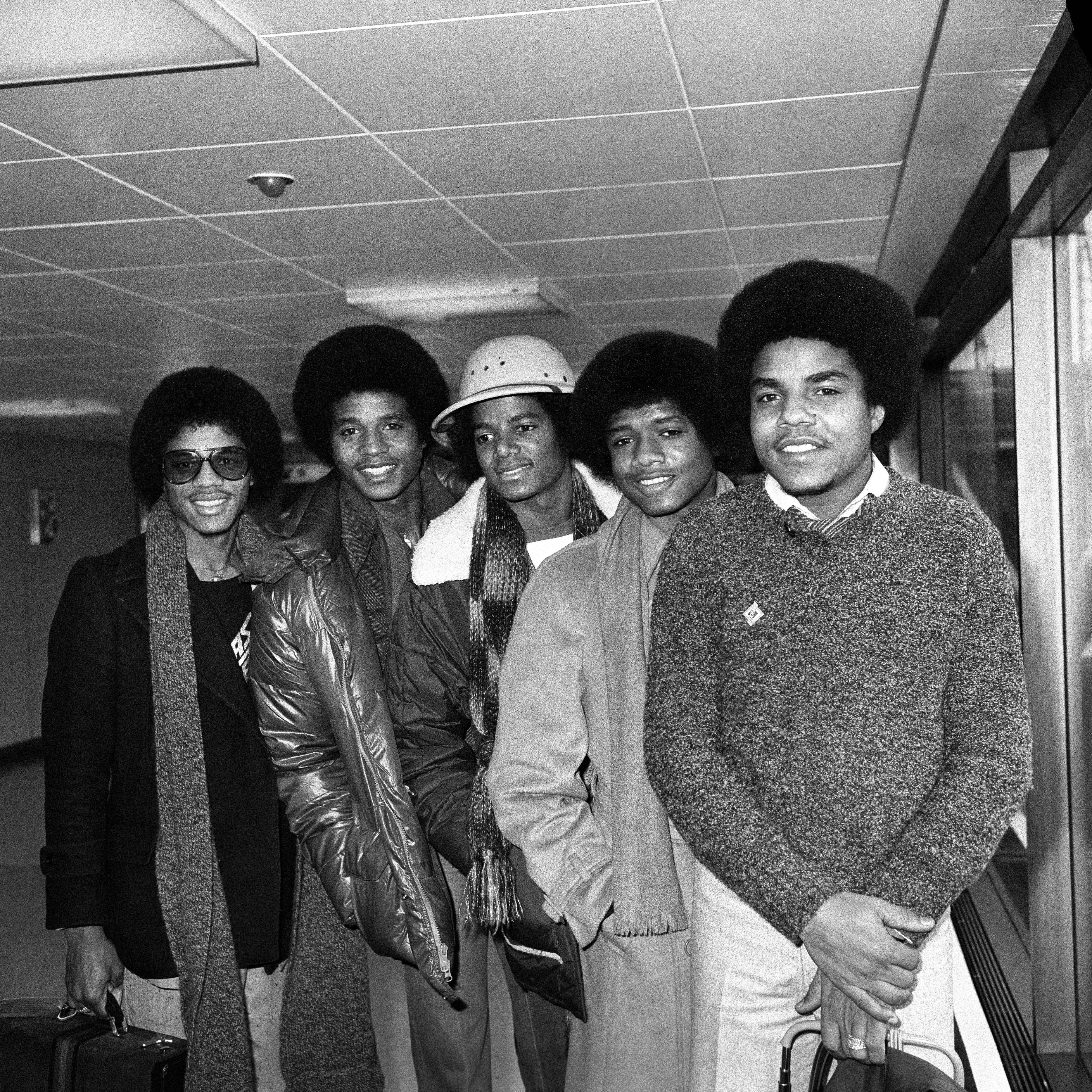 Michael Jackson (centre) with his brothers (left to right): Marlon, Jackie, Randy and Tito 