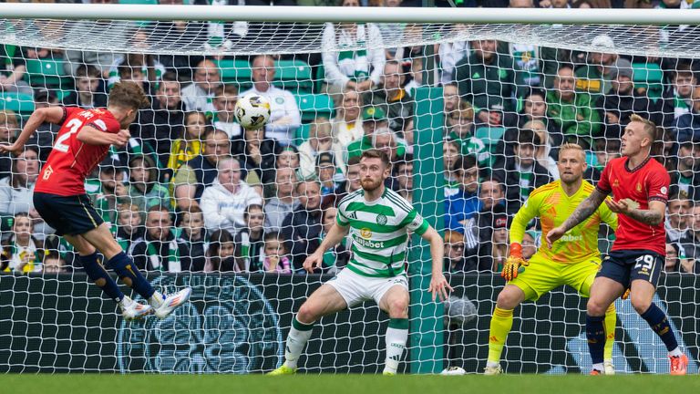 Finn Yeats headed in Falkirk's second against Celtic