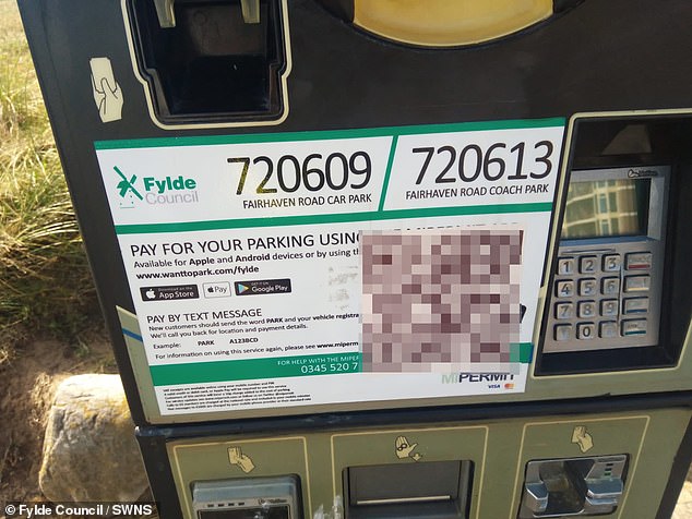 Target: An example of a scam QR codes stuck on display machines and tariff boards across Lytham St Annes, Lancs