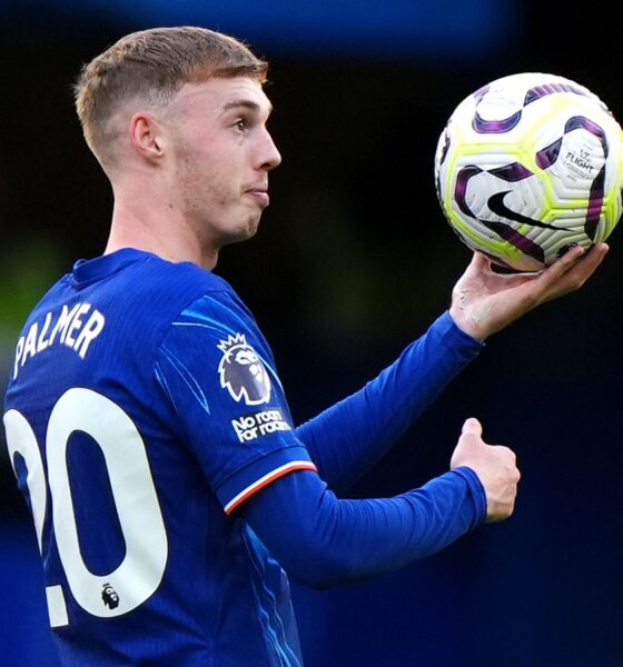 Cole Palmer with the match ball after scoring four goals in the 4-2 over Brighton