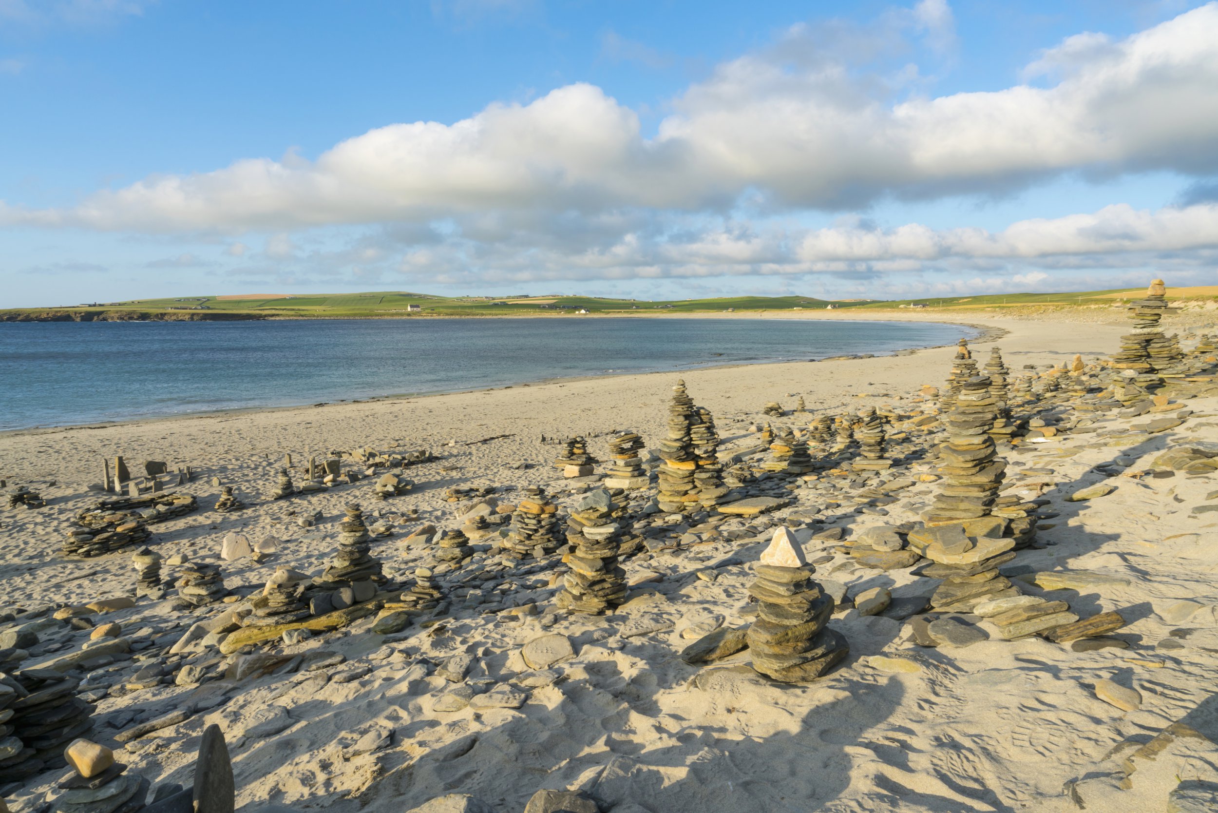 Stone sculptures appear on the Bay of Skaill every summer