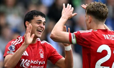 Brighton 2-2 Nottingham Forest: Points shared in a four-goal thriller as Morgan Gibbs-White sent off at Amex