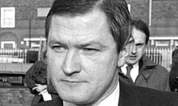 A black and white pic of Pat Finucane