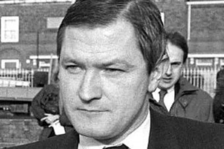 A black and white pic of Pat Finucane